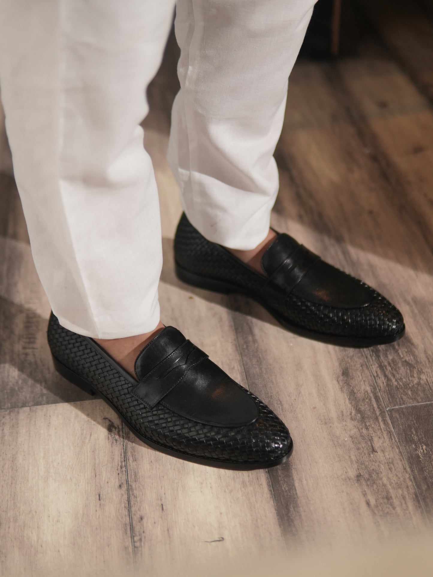 Amalfi Fiero Handwoven Penny Loafers - Black